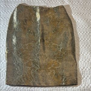 Newport News Metallic Gold Jacquard Pencil Skirt
